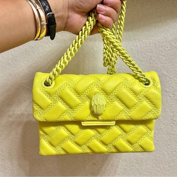 KURT GEIGER LONDON Kensington Drench Mini Leather Shoulder Bag Bright Lemon Neon - Picture 4 of 16